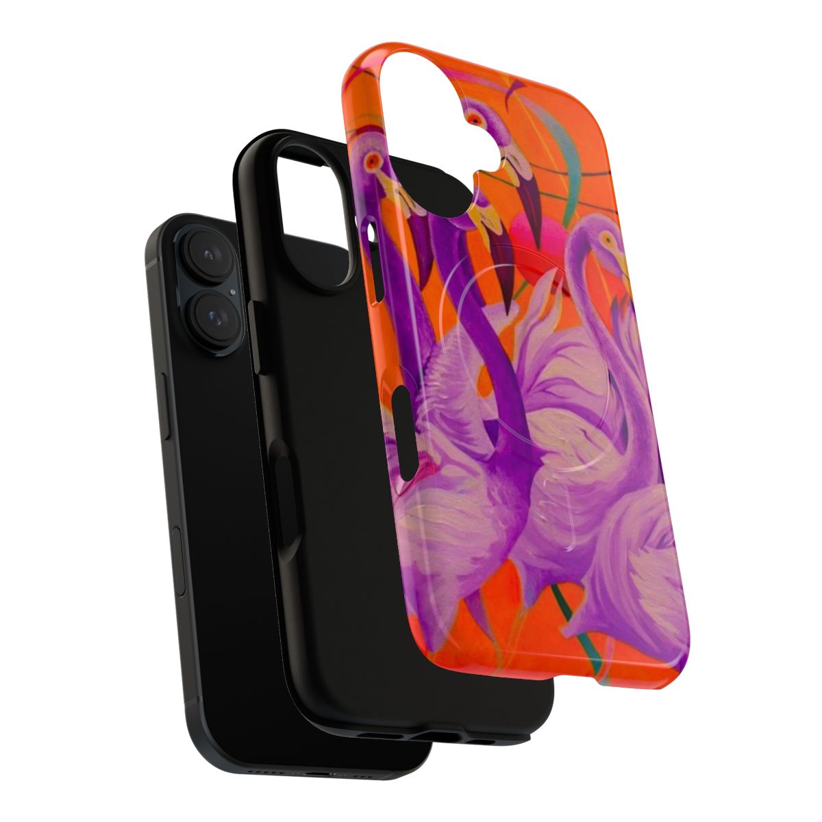 Artistic purple flamingo phone case with nature-inspired design - Layers