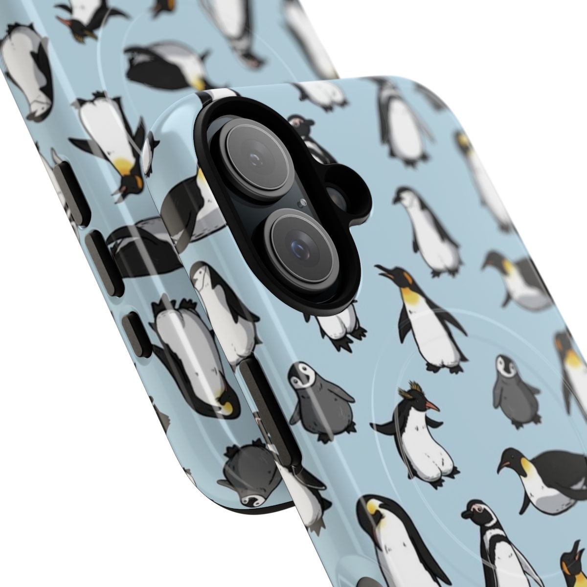 Cute penguin pattern design on a durable magnetic phone case - Detail