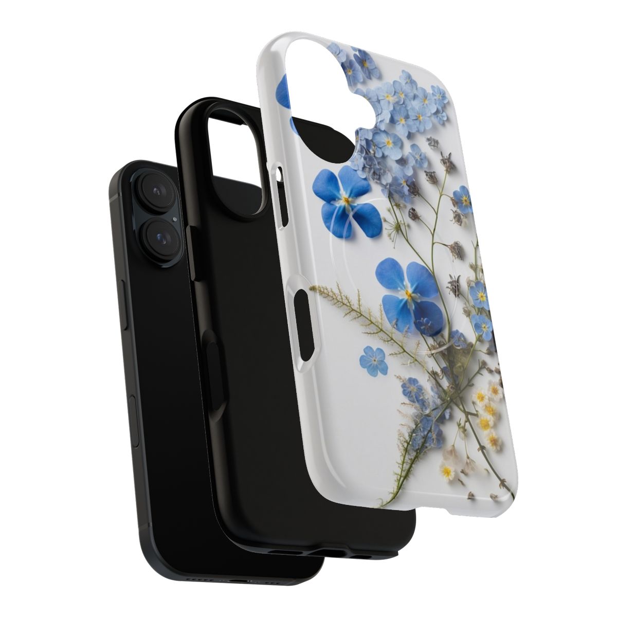 Whispers of Blue: Enchanting 3D Forget-Me-Not Floral Collage Magnetic Phone Case - Layers