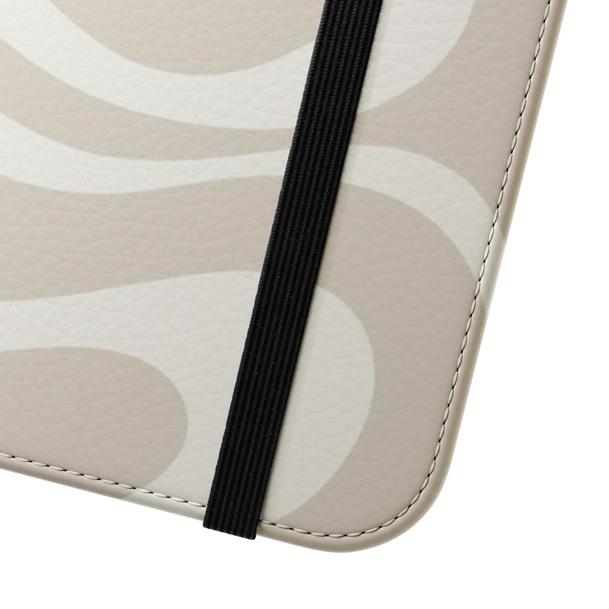 Neutral beige flip phone case with abstract swirl pattern in a modern, minimalist design. - Close Up