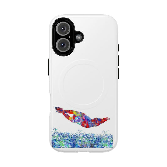 Watercolor illustration of a swimmer on a durable phone case