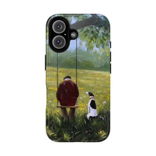 Magnetic tough phone case featuring a contemplative greyhound and whippet design