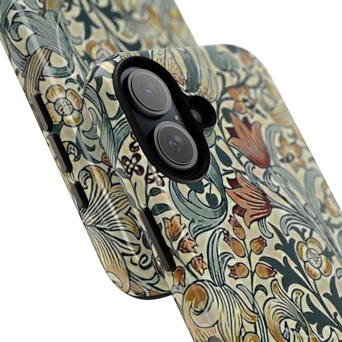 A magnetic tough phone case featuring a vintage-inspired floral design by renowned artist William Morris. - Detail