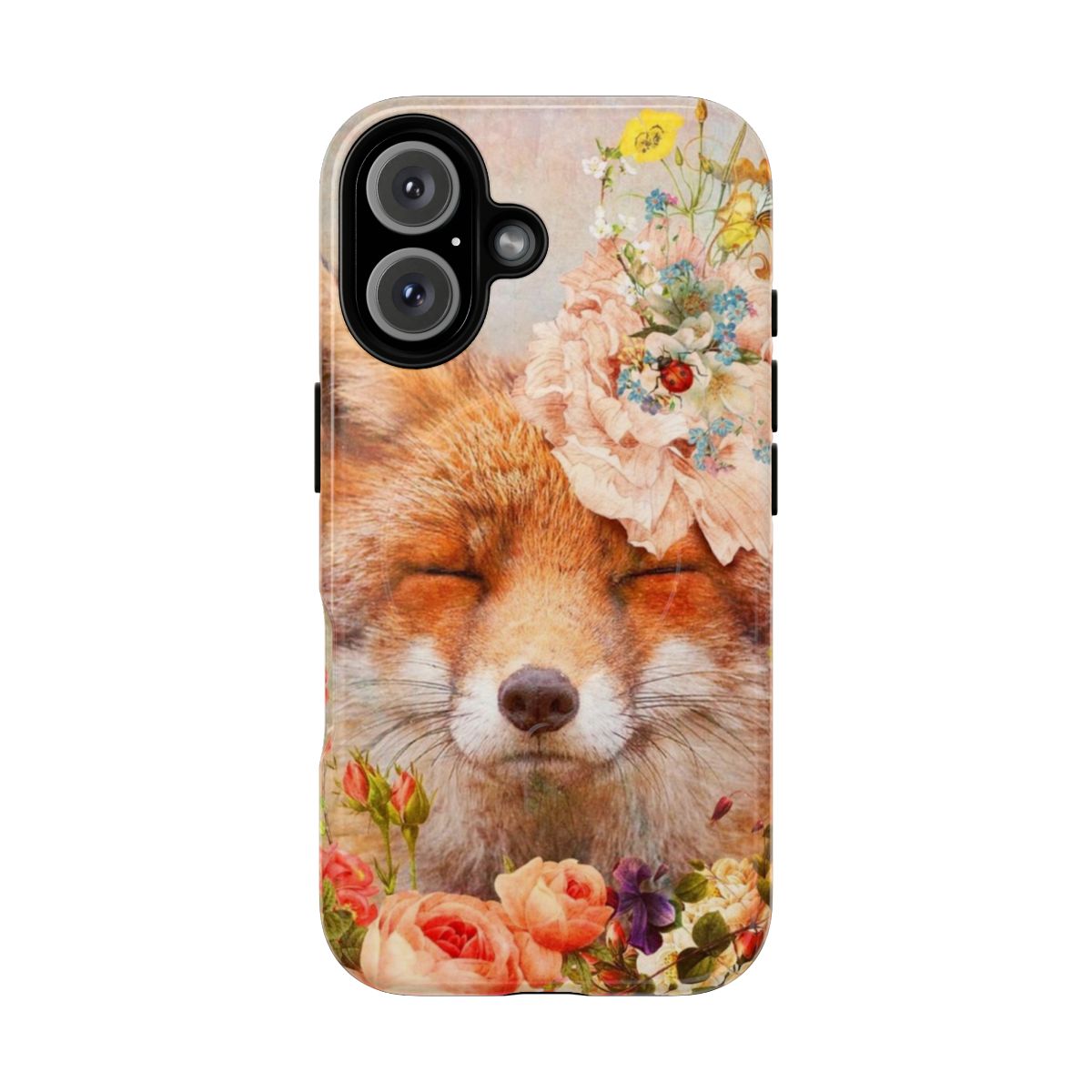 Cute happy fox surrounded by flowers on a tough, magnetic phone case.