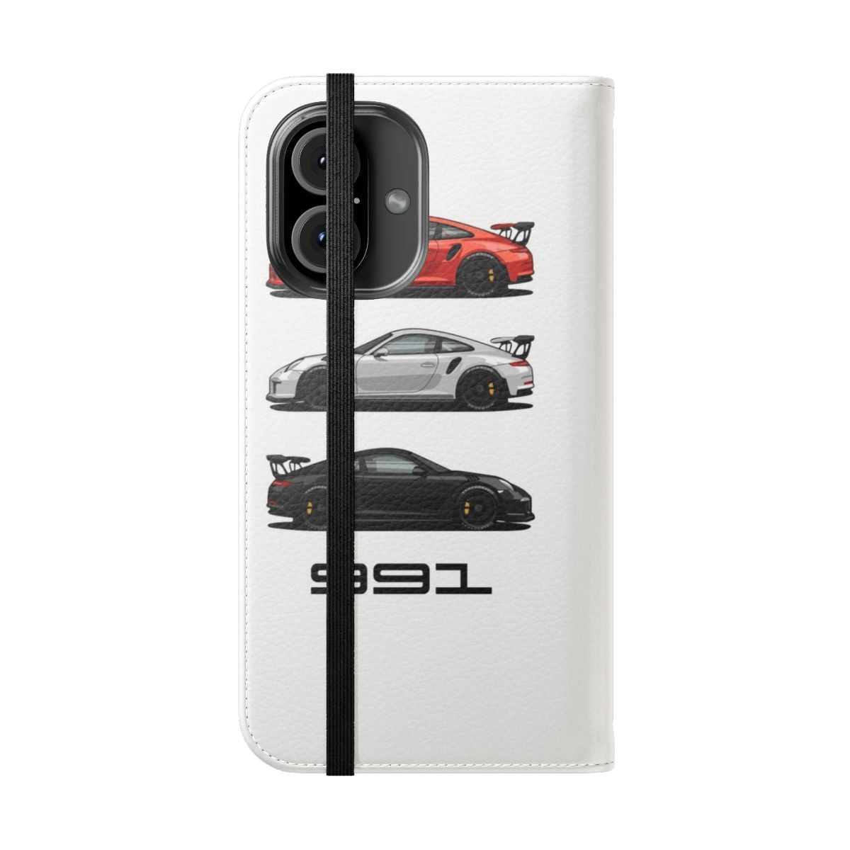 Porsche 911 GT3 RS-inspired flip cover phone case with classic car design - Folded Front