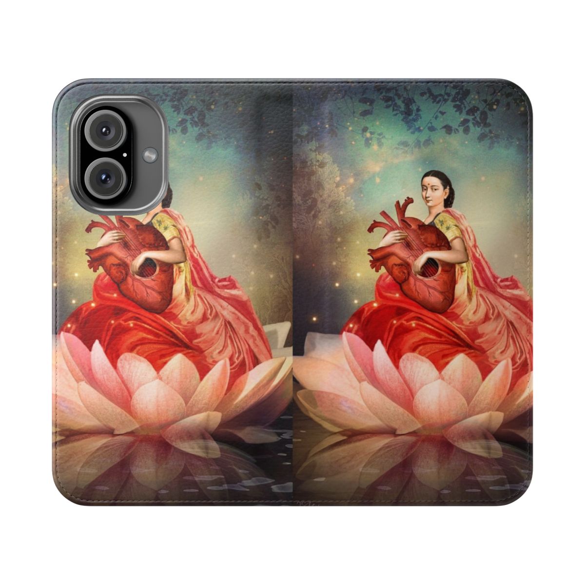 Digital artwork phone case featuring a collage of vintage fantasy elements like the knight of cups and surreal illustrations.