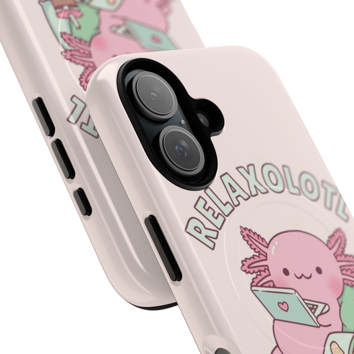 Cute axolotl phone case with a fun, relaxing pun design - Detail