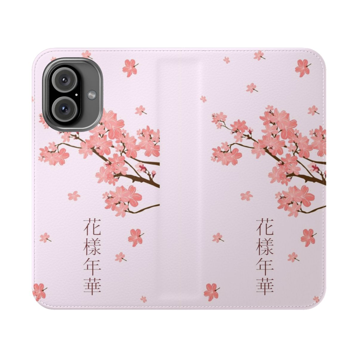 Cherry blossom patterned flip phone case featuring BTS design