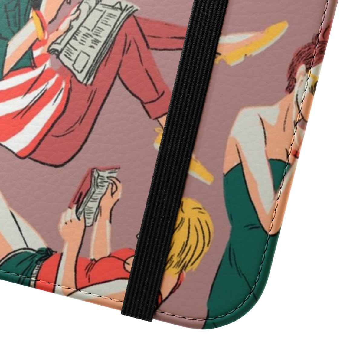 Flip cover phone case with a reading-themed design - Close Up