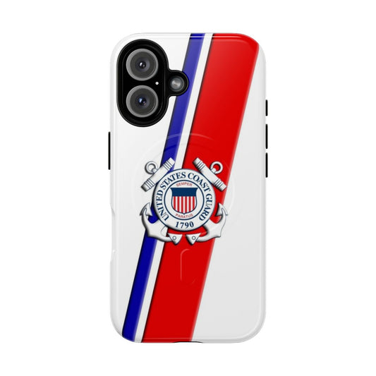 Tough phone case featuring the United States Coast Guard emblem and American flag design