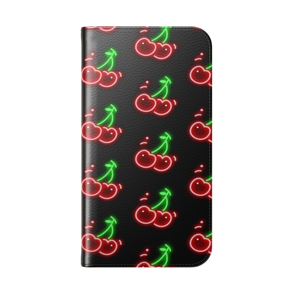 Trendy and creative phone case cover with cherry, red, black, neon glow design for iPhone and Galaxy smartphones - Folded Back