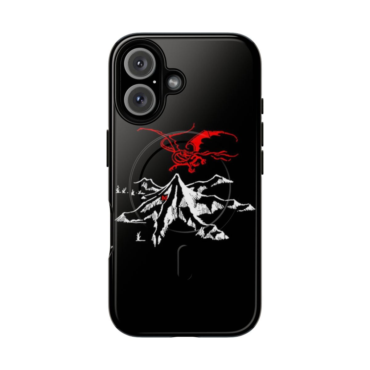 A middle-earth inspired magnetic tough phone case featuring The Lonely Mountain design.