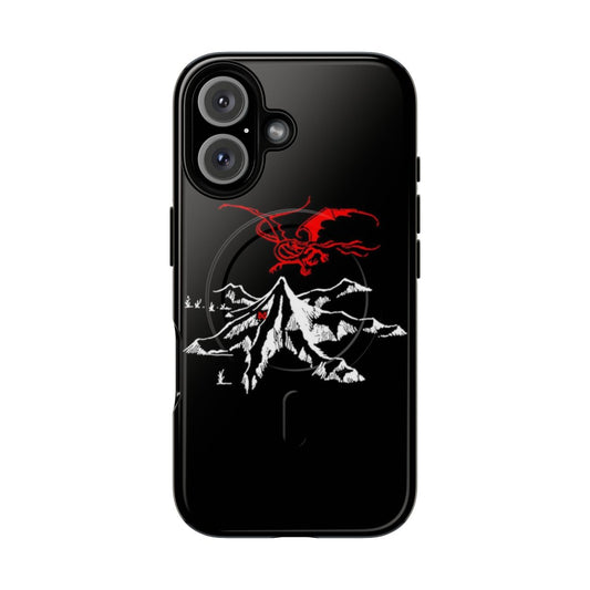 A middle-earth inspired magnetic tough phone case featuring The Lonely Mountain design.