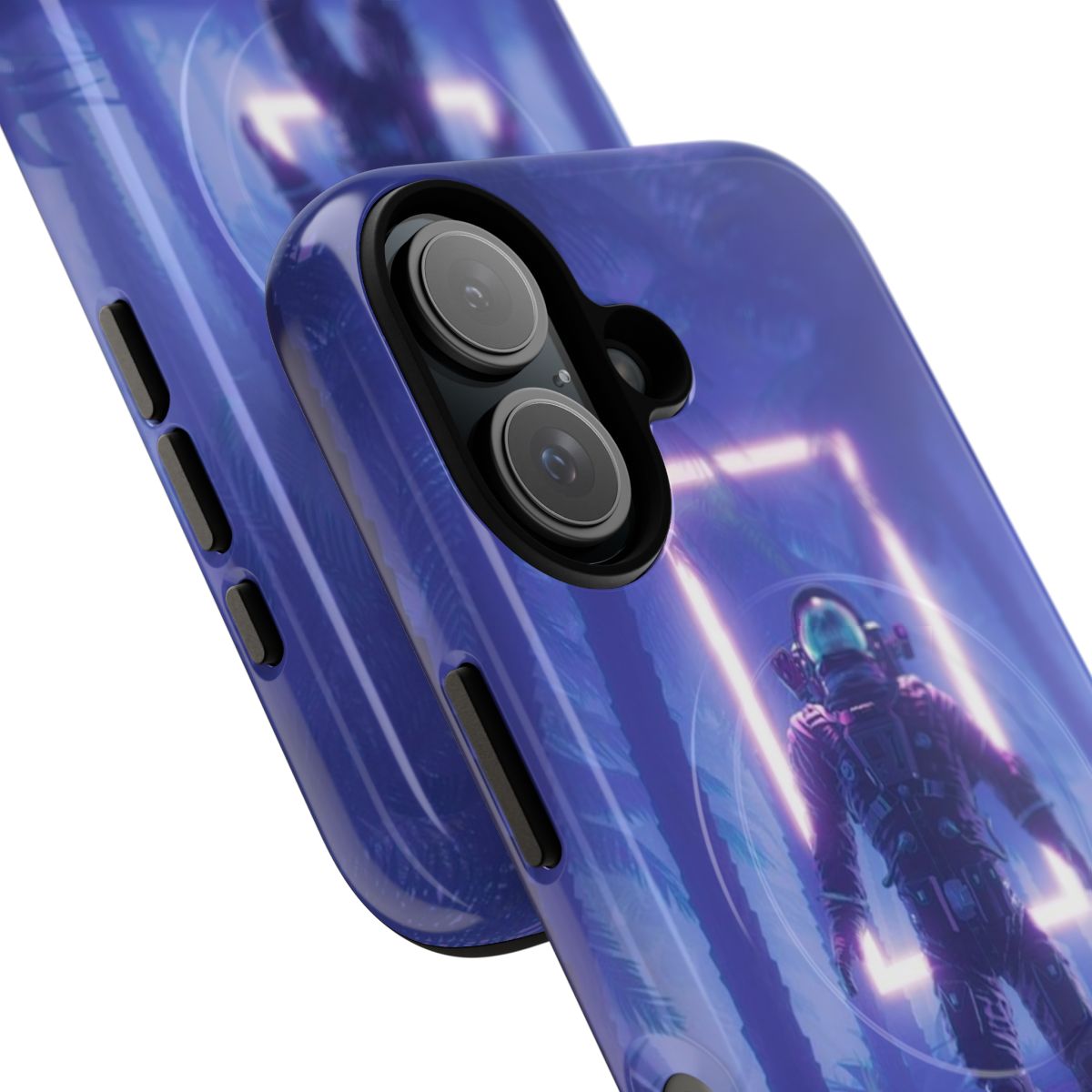 Magnetic phone case with a space and cyberpunk-inspired design featuring planets, galaxies, and cosmic elements. - Detail