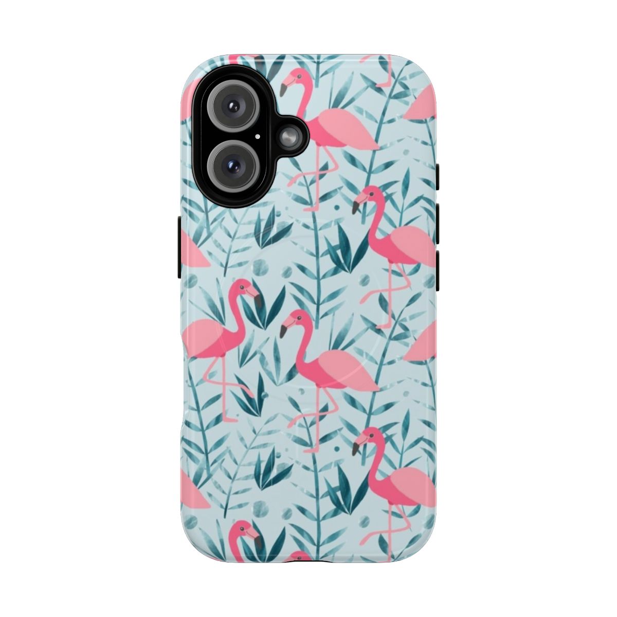 Stylish and durable phone case featuring a vibrant flamingo design in tropical colors.