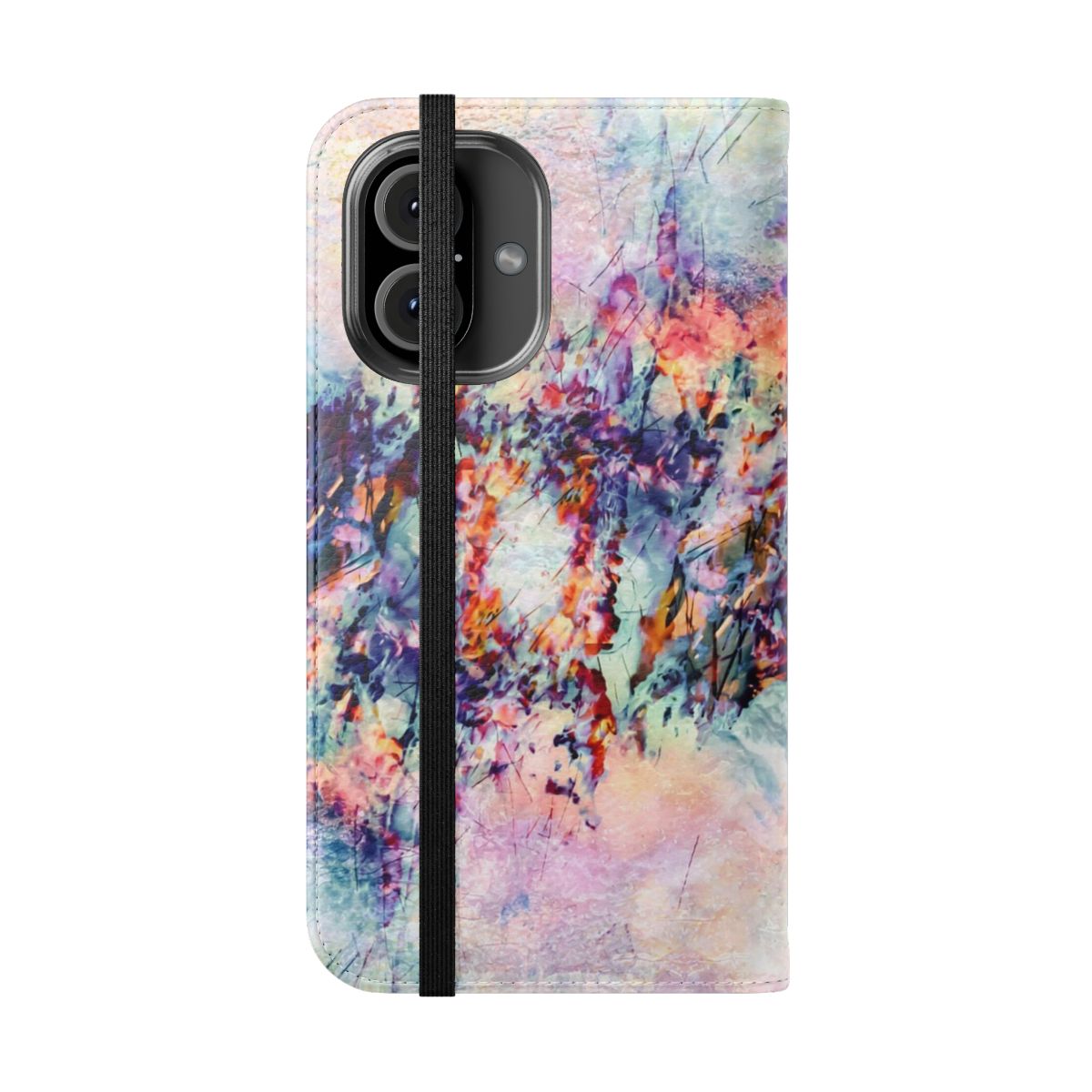 Vibrant abstract pattern phone case with natural, organic textures for mindfulness and self-care. - Folded Front