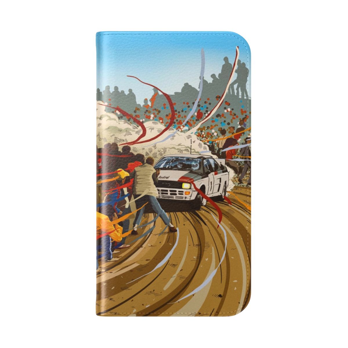 Audi Quattro-inspired flip phone case featuring vintage group B rally artwork - Folded Back