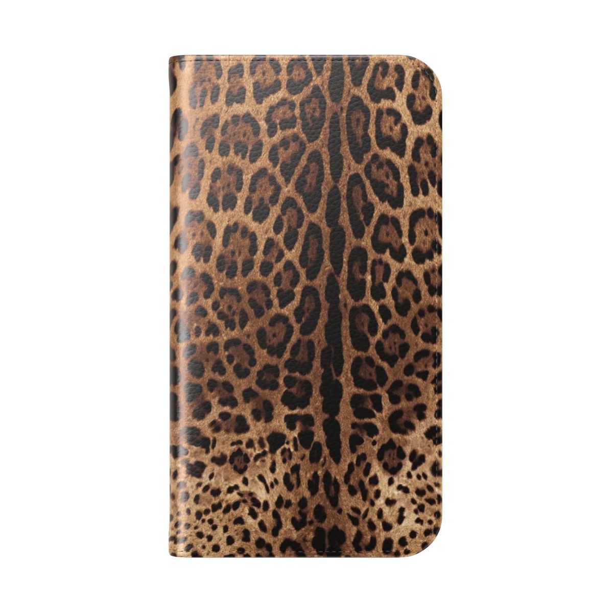 Realistic leopard print flip phone case for mobile devices - Folded Back