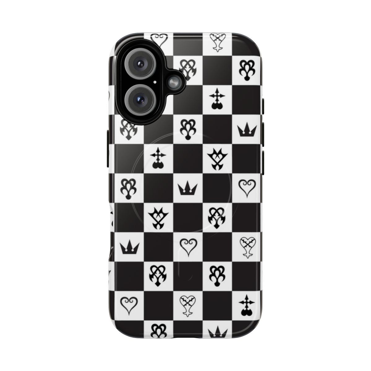 Checkered kingdom hearts inspired phone case with magnetic protective design