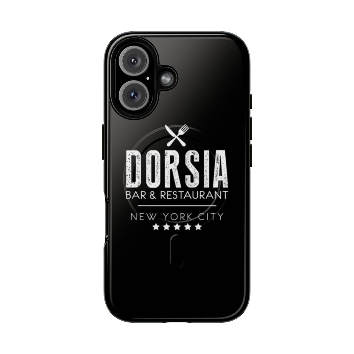 Patrick Bateman inspired phone case with Dorsia bar design