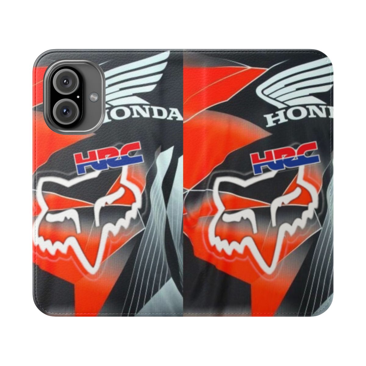 Moto and motocross-themed flip phone case with dynamic design