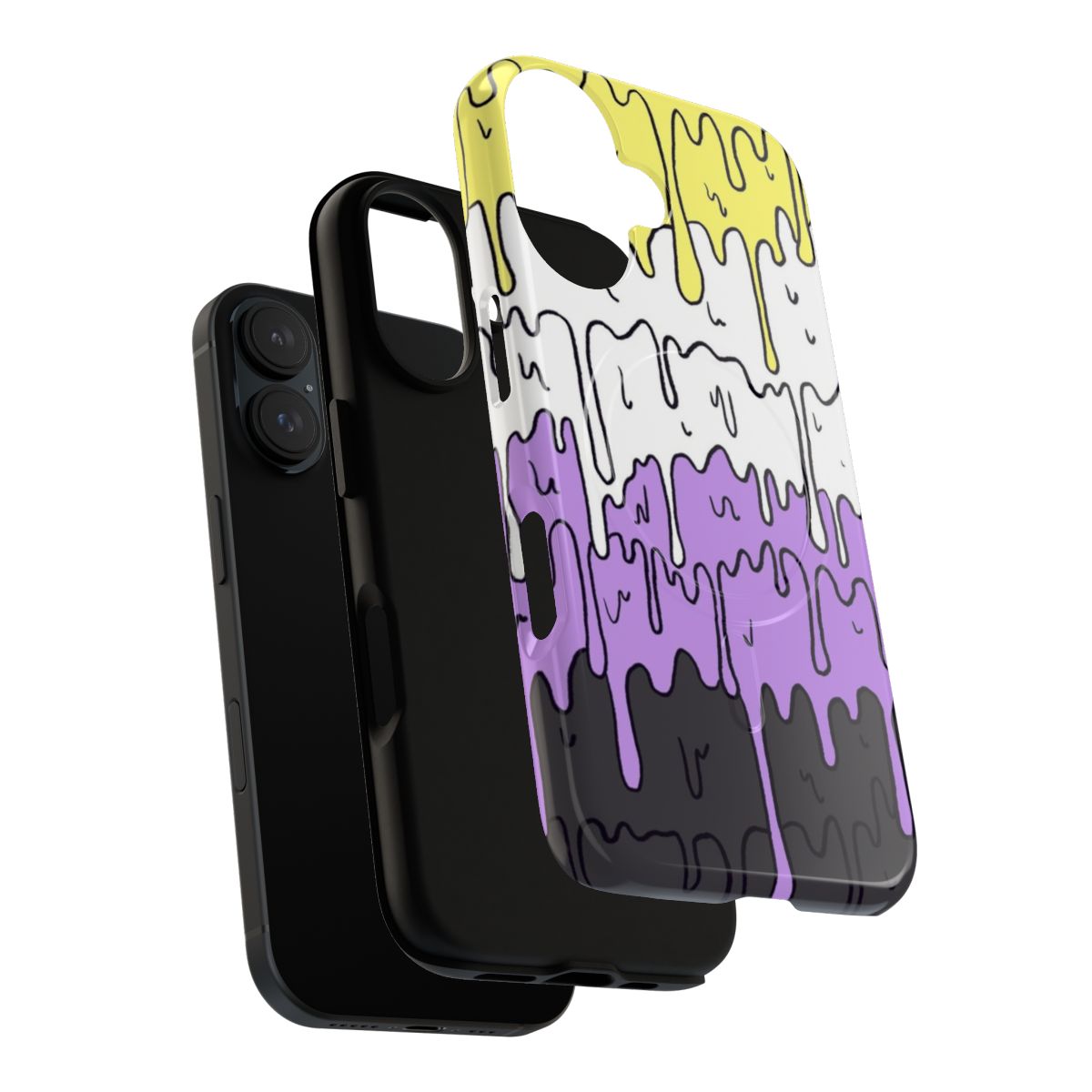 Pastel melting pride phone case with a non binary flag design and bright, colorful drip effects. - Layers