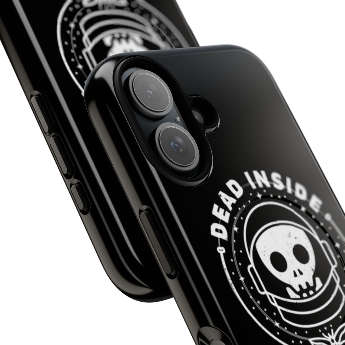 Minimalist phone case with a dark, mysterious space skull design - Detail