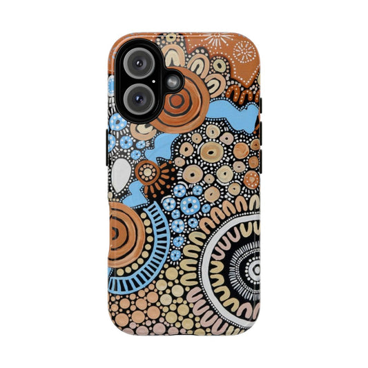 Colorful indigenous art phone case with magnetic closure