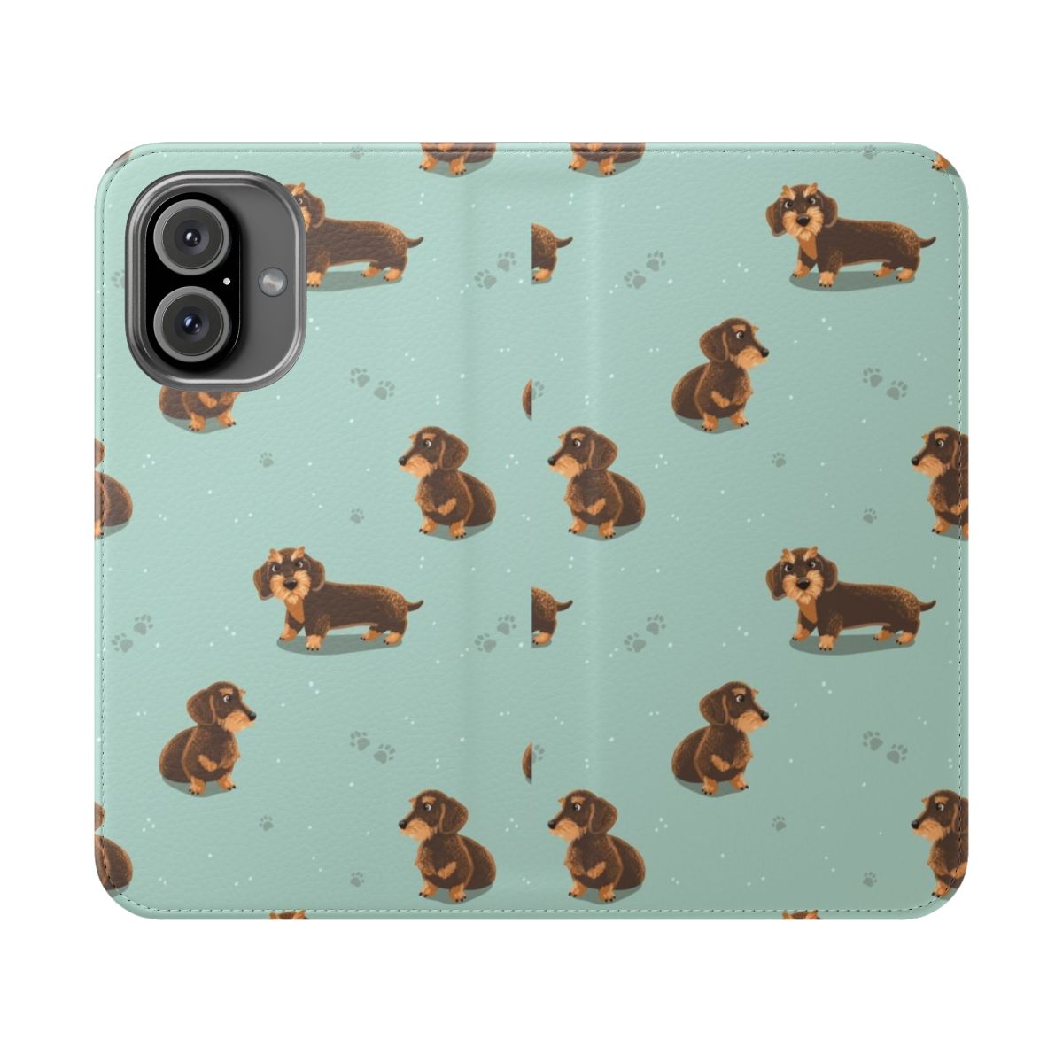 Dachshund-themed phone case with a fun, patterned design