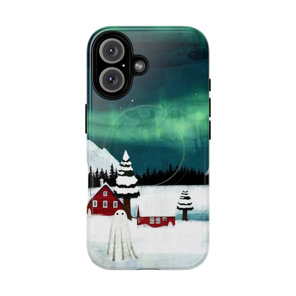 Magnetic tough phone case featuring a beautiful northern lights landscape design