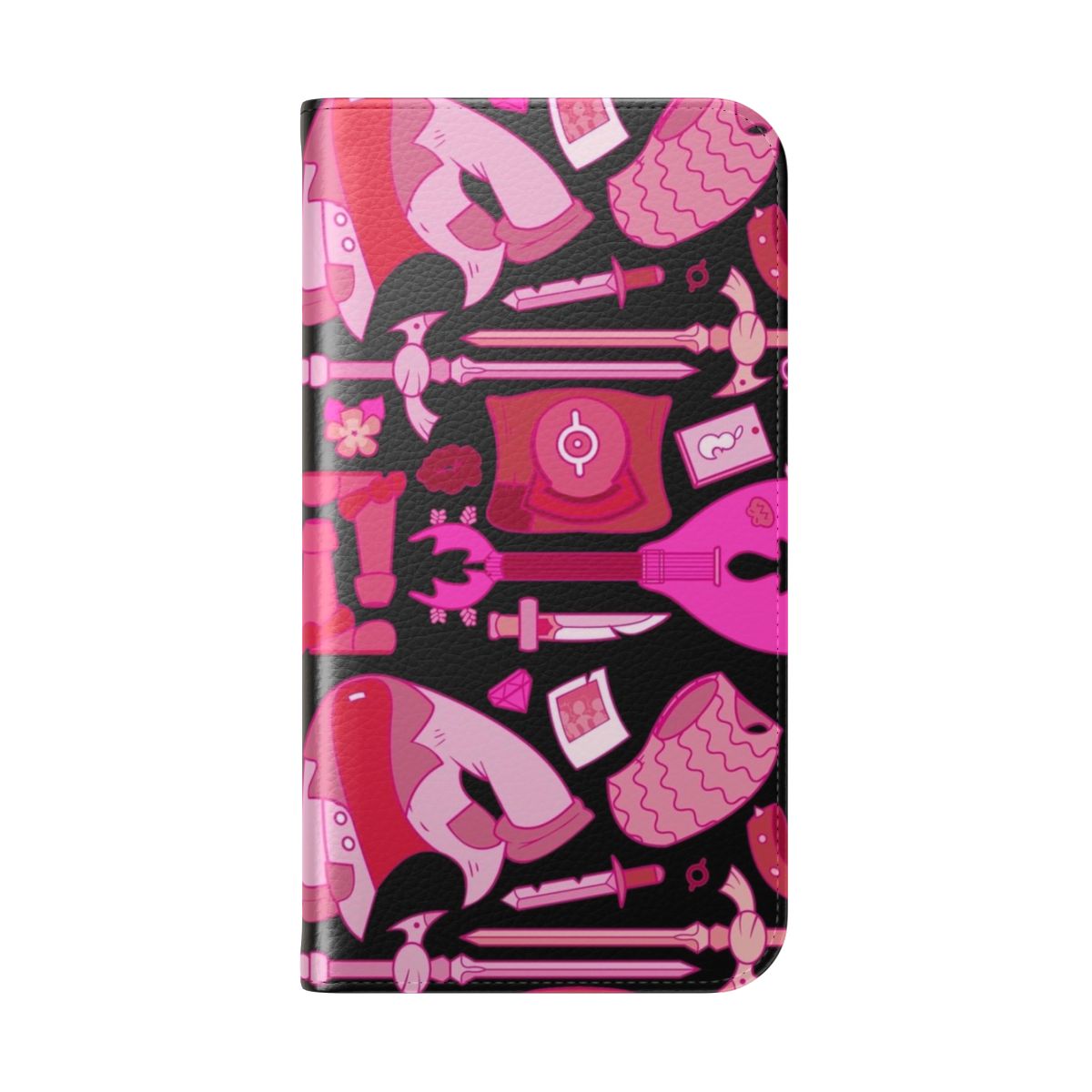 Pink flip cover phone case featuring a design inspired by the character Sasha Waybright from the animated series Amphibia. - Folded Back