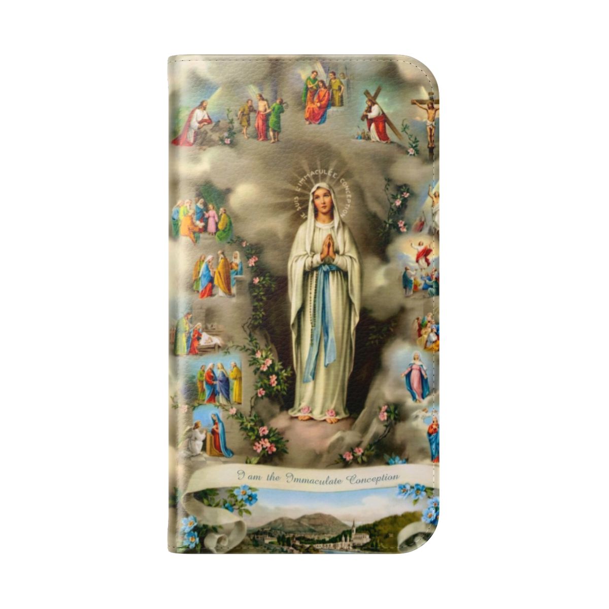 Devotional Immaculate Conception Phone Case with Virgin Mary Artwork - Folded Back