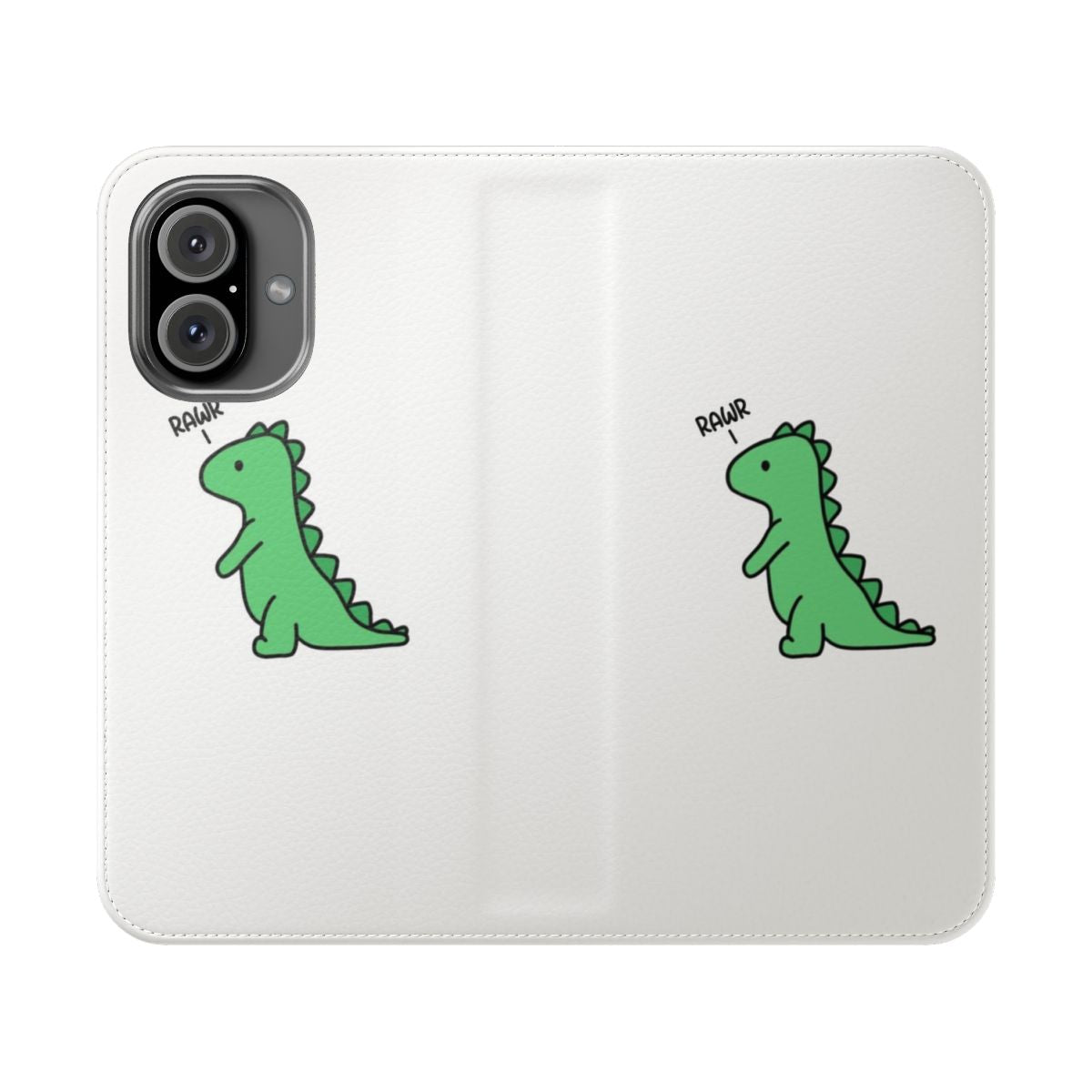 Cute dinosaur-themed phone case with a small flip cover design