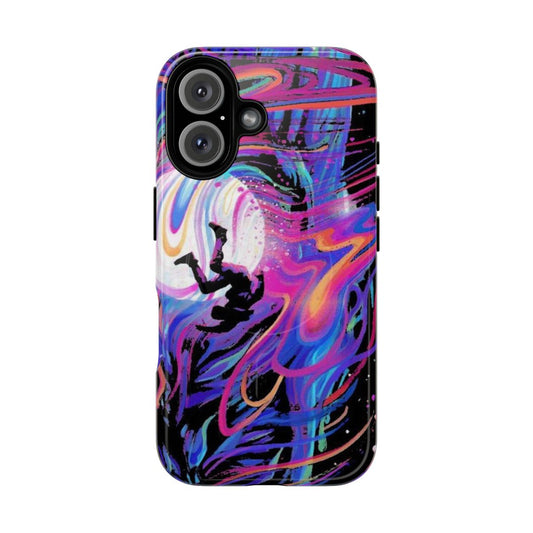 Cosmic space-themed magnetic tough phone case with abstract moon and sky design