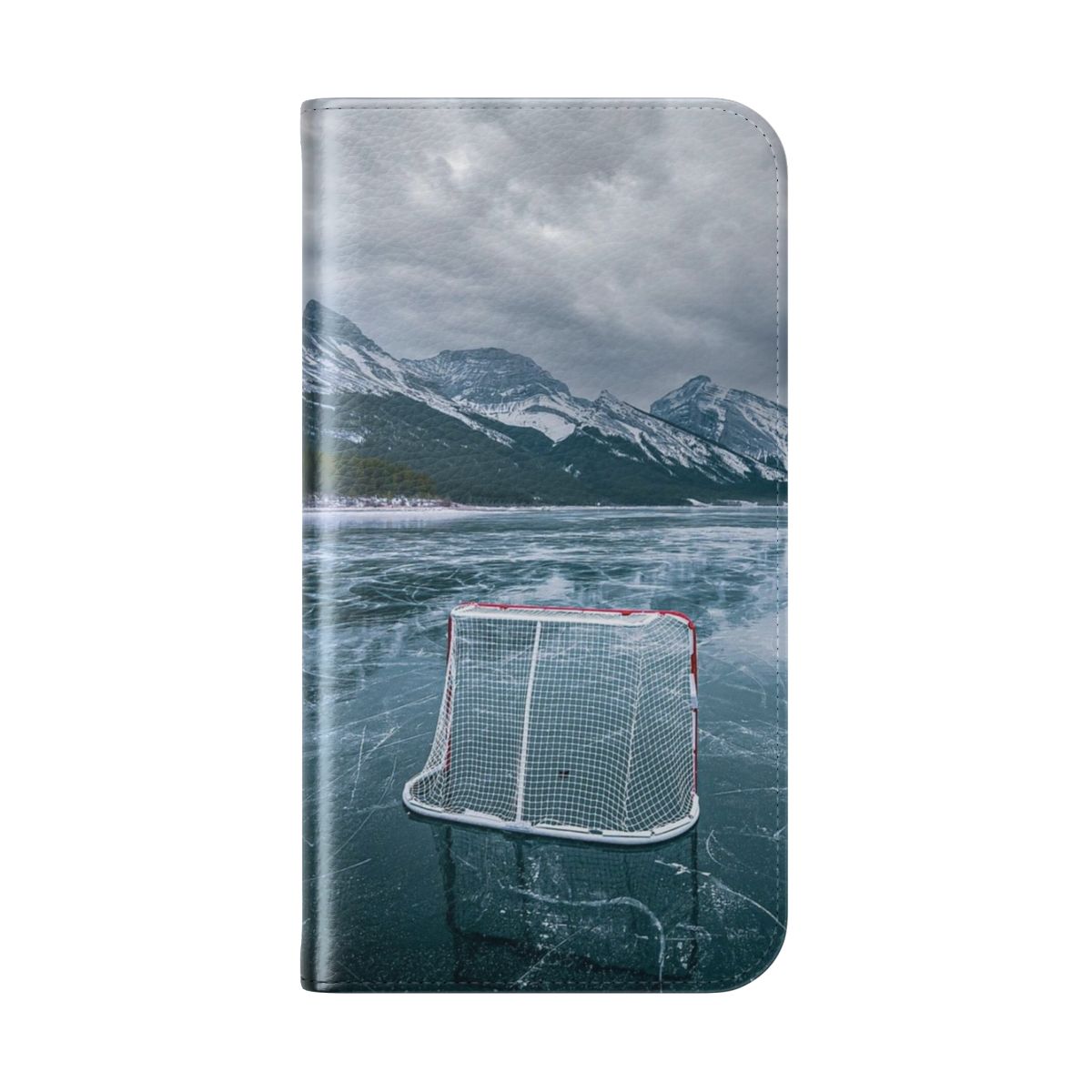 Outdoor rink themed phone case with hockey elements - Folded Back