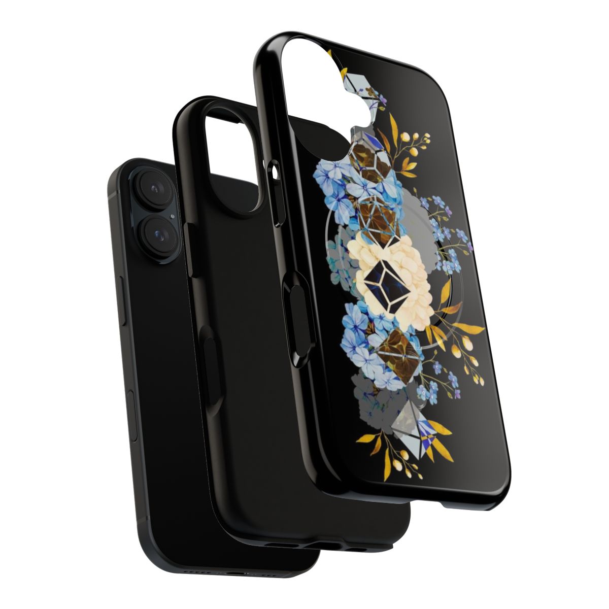 Blue hydrangea and dice design on a magnetic tough phone case - Layers