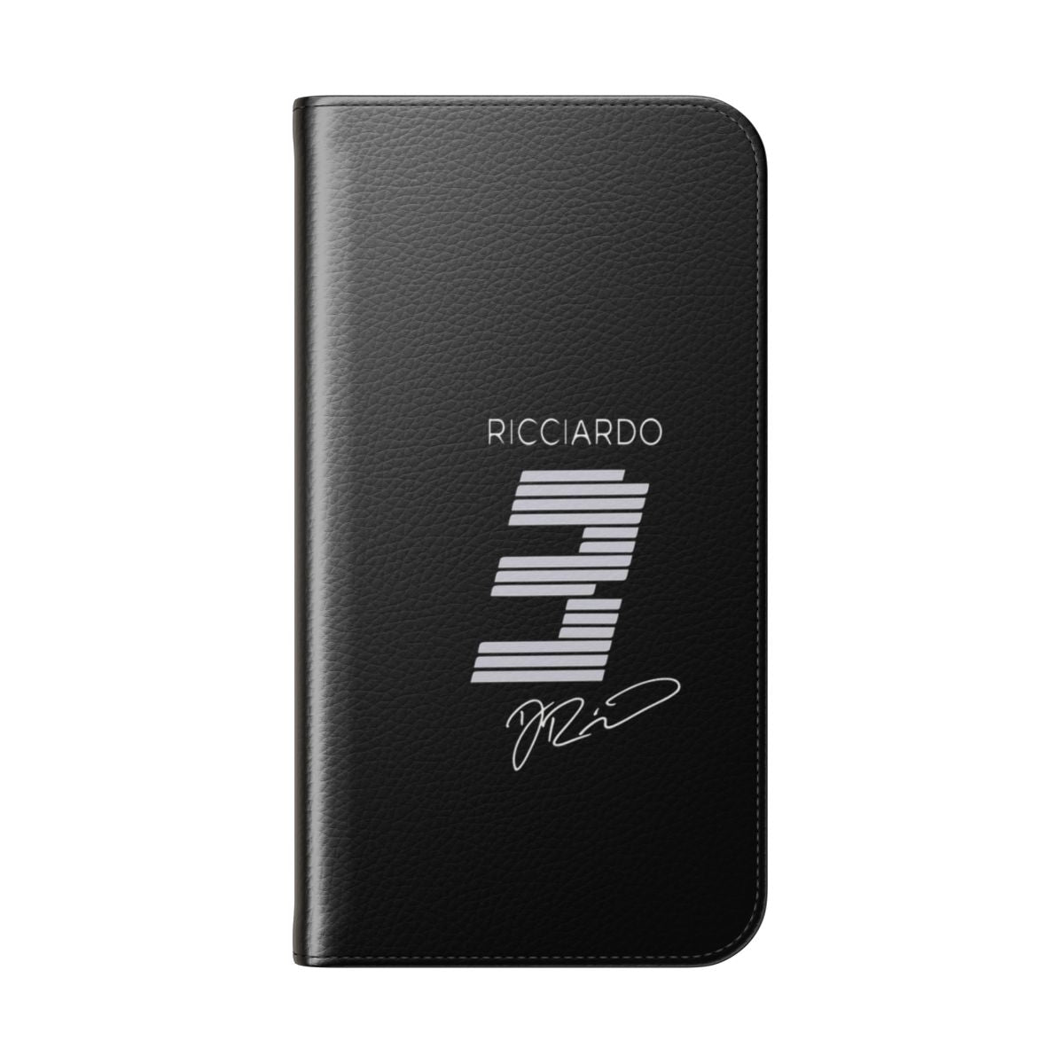 Minimalist phone case design featuring a vintage-style illustration of Daniel Ricciardo's Formula 1 car - Folded Back