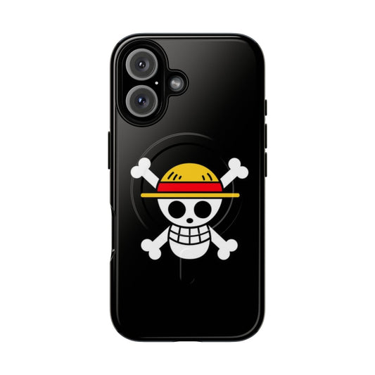 A durable One Piece Luffy skull-themed magnetic phone case