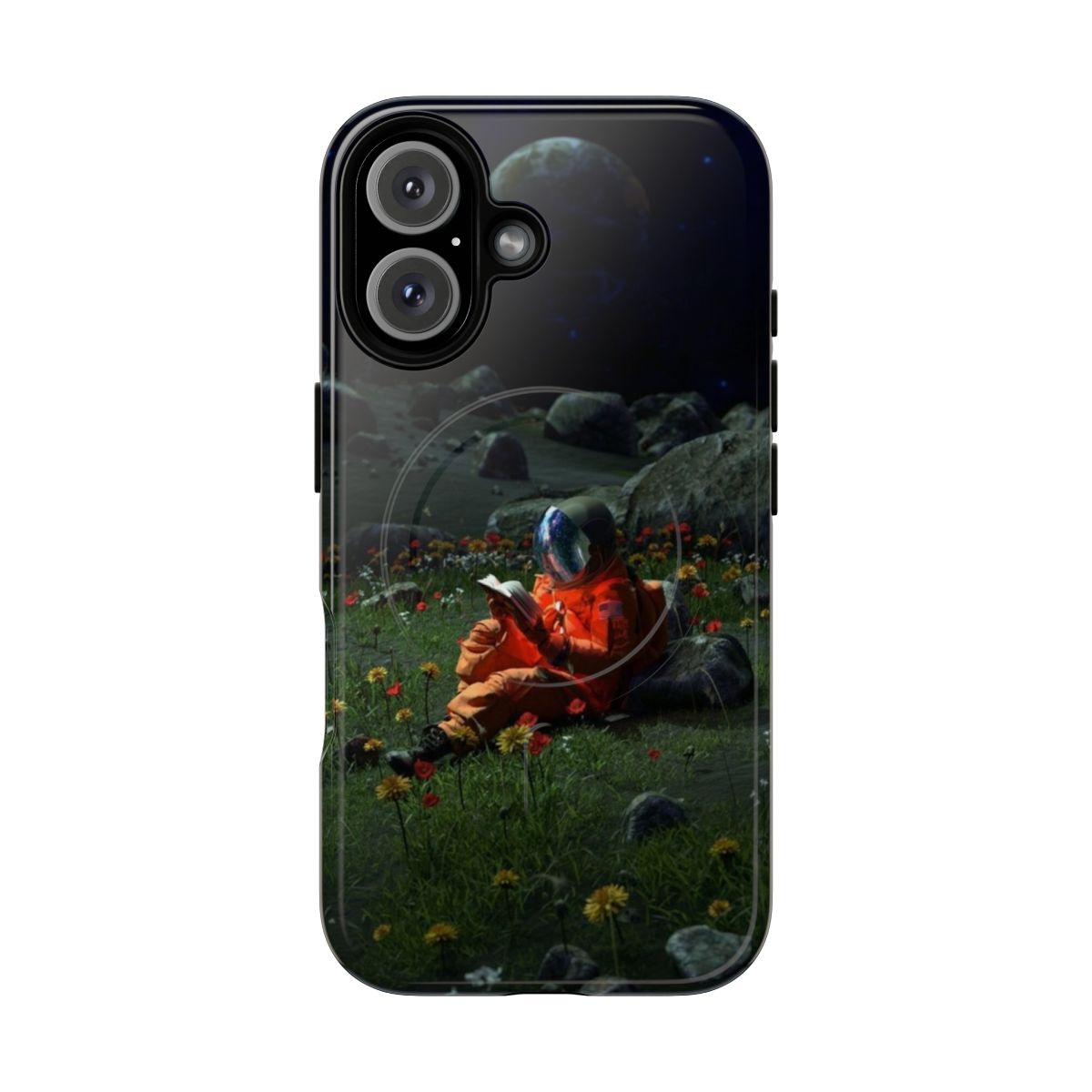 Cosmic, space-themed magnetic tough phone case with surreal imagery