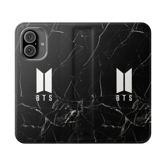 Marble-patterned phone case featuring elements inspired by the K-pop group BTS