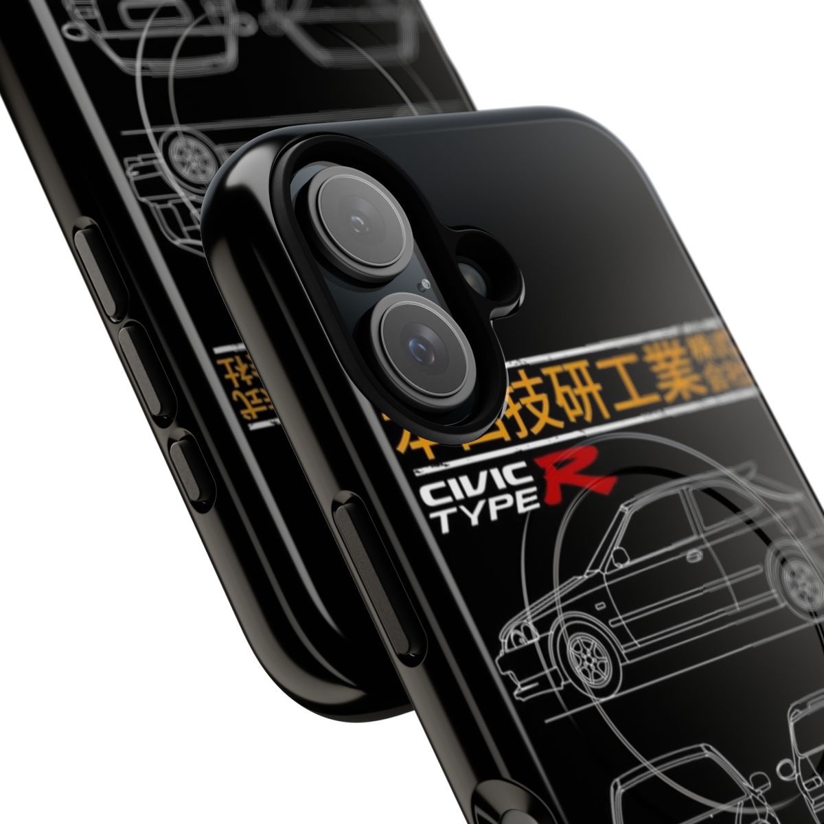 Civic Type R inspired magnetic tough phone case with blueprint design - Detail