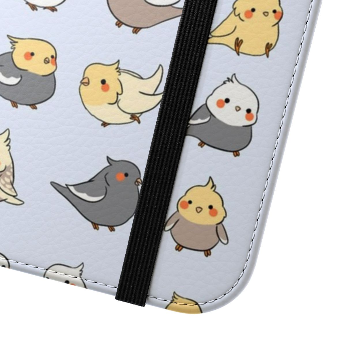 Cockatiel-inspired phone case with a cute, vibrant bird pattern - Close Up