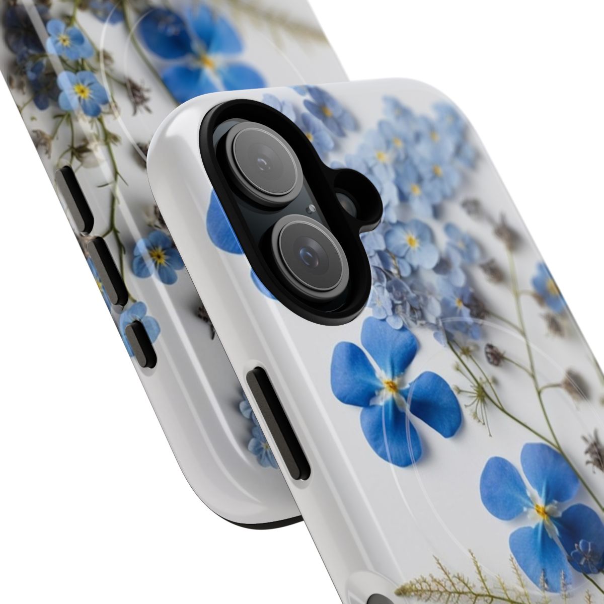 Whispers of Blue: Enchanting 3D Forget-Me-Not Floral Collage Magnetic Phone Case - Detail