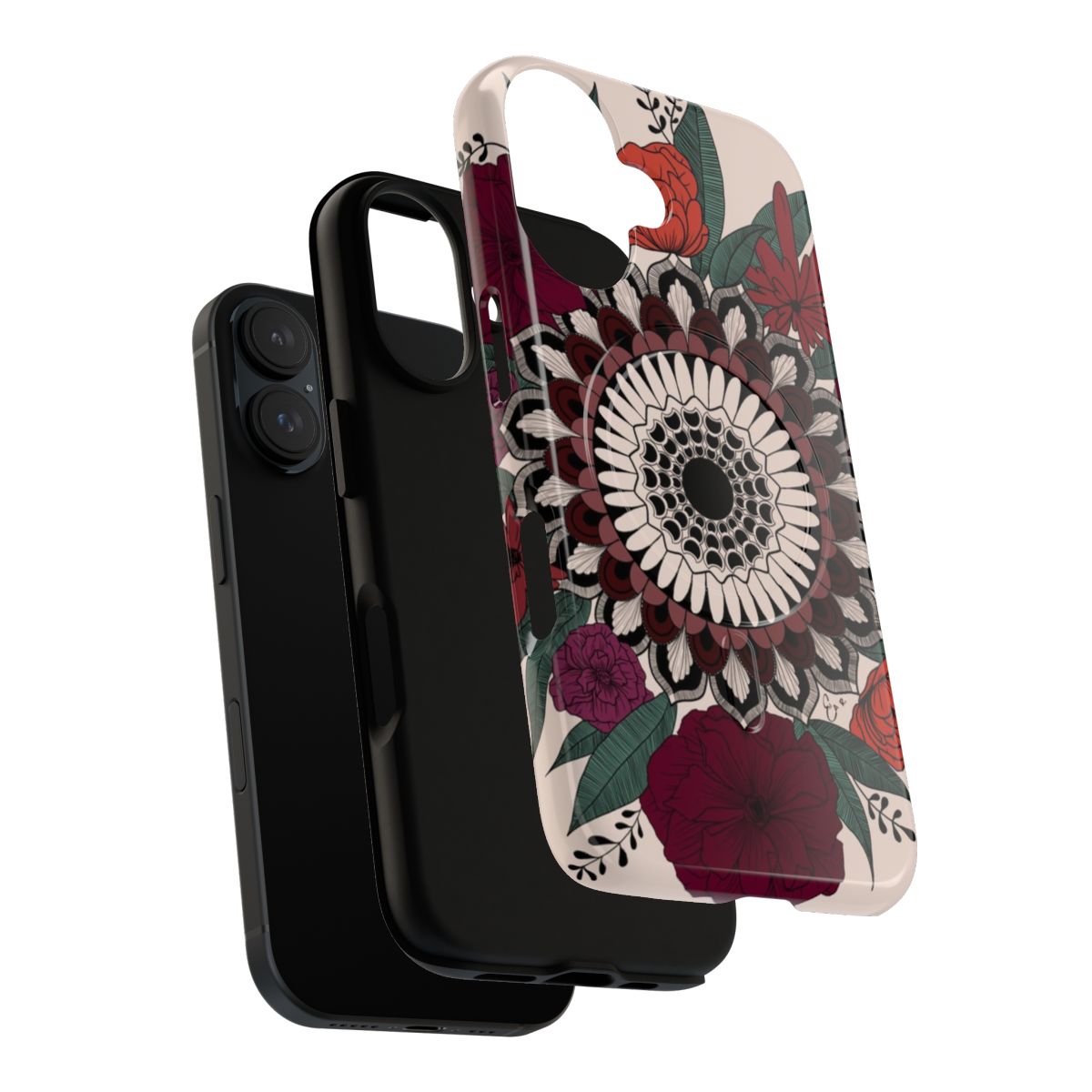 Floral mandala pattern phone case with leaves and nature-inspired colors - Layers