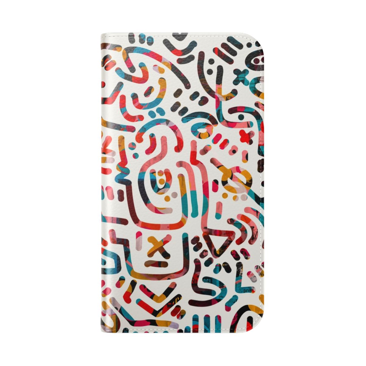 Vibrant graffiti-inspired flip cover phone case with abstract symbols and designs - Folded Back