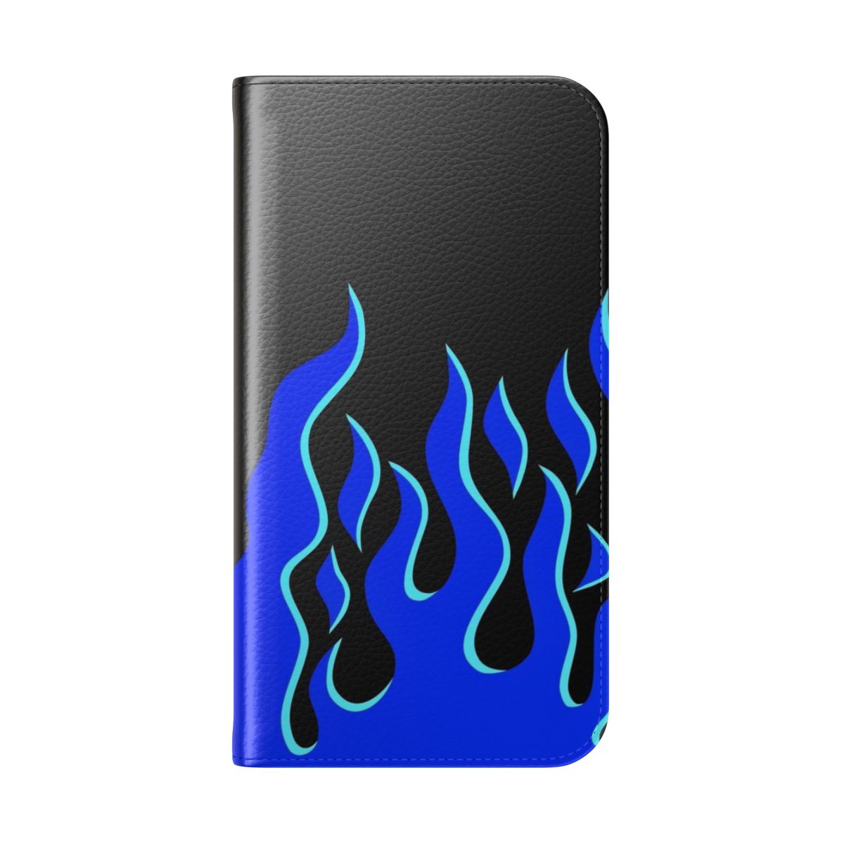 Vibrant blue flame graphic phone case with sleek, trendy design - Folded Back