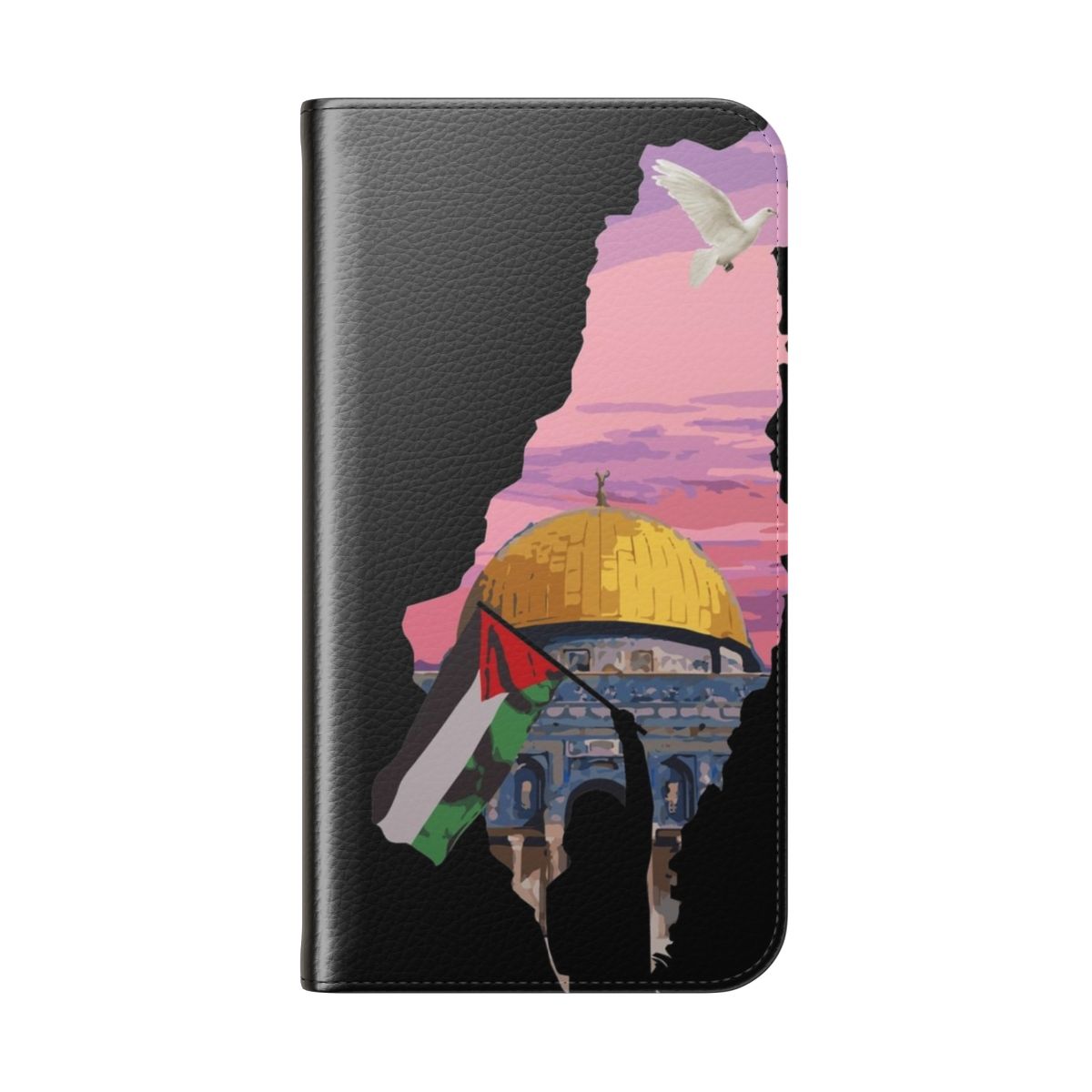 Solidarity phone case design featuring the phrase "Free Palestine" - Folded Back