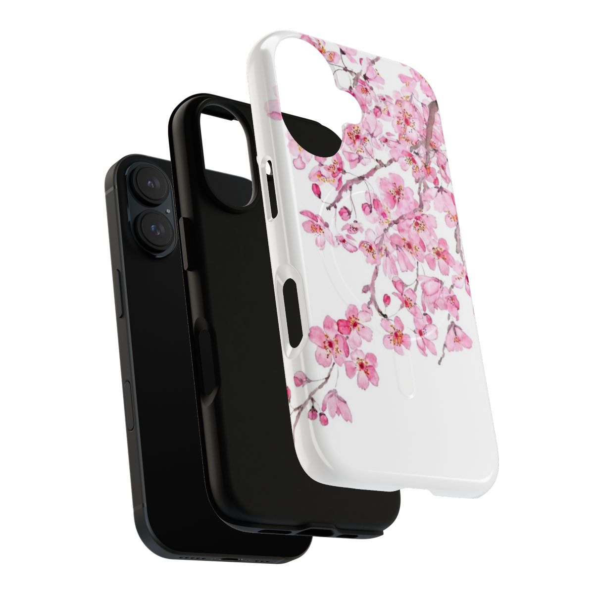 Elegant hand-painted pink cherry blossom watercolor design on a phone case. - Layers