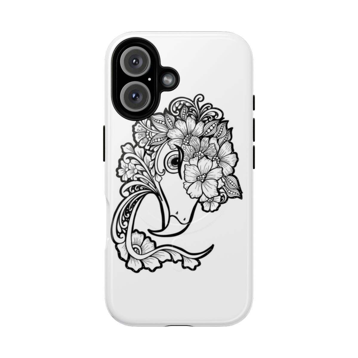 Striking black and white illustration of a majestic eagle silhouette surrounded by a beautiful floral pattern, creating a nature-inspired and powerful design.