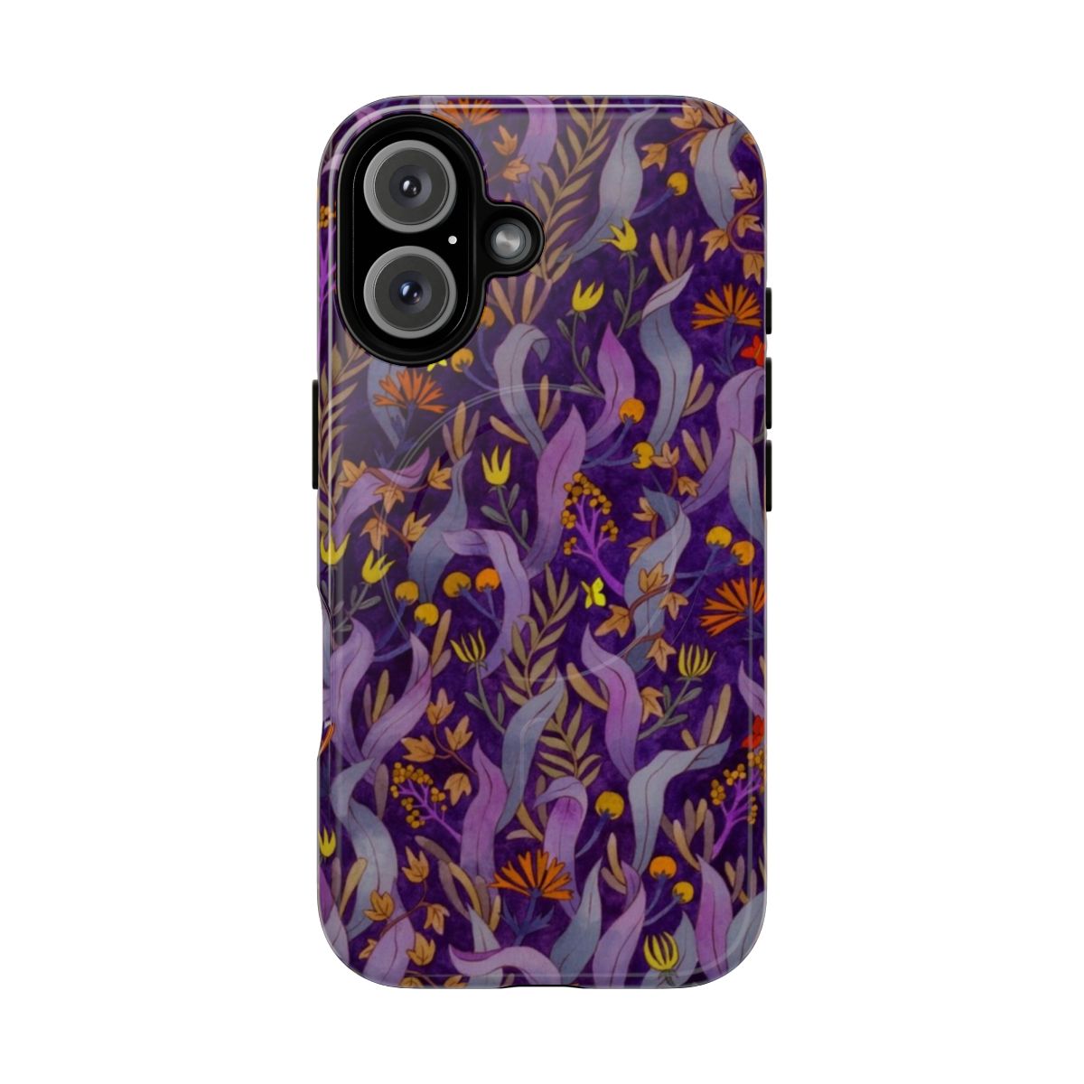 Night forest themed magnetic tough phone case with butterfly and leaf patterns